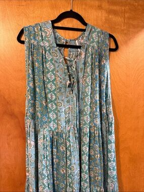 Free People Teal & Royal Blue Floral Maxi Dress